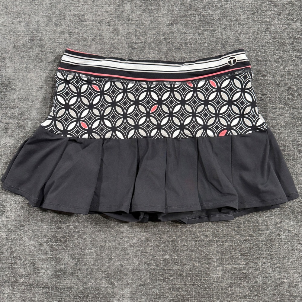Trina Turk Recreation Womens Large Black Geometric Pleated Tennis Golf Skort